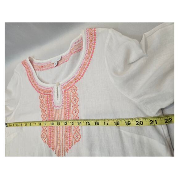 J. Jill White Linen Embroidery Peasant Boho Tunic Top Coastal White Coral Medium - Picture 5 of 7